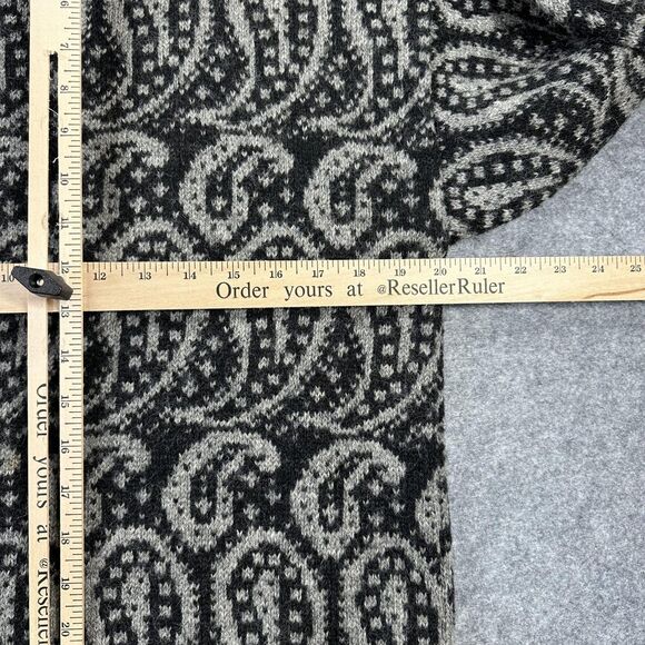 Vintage Cattivo Sweater Mens Medium Black Gray Paisley Shetland Wool Knit 80s - Picture 6 of 8